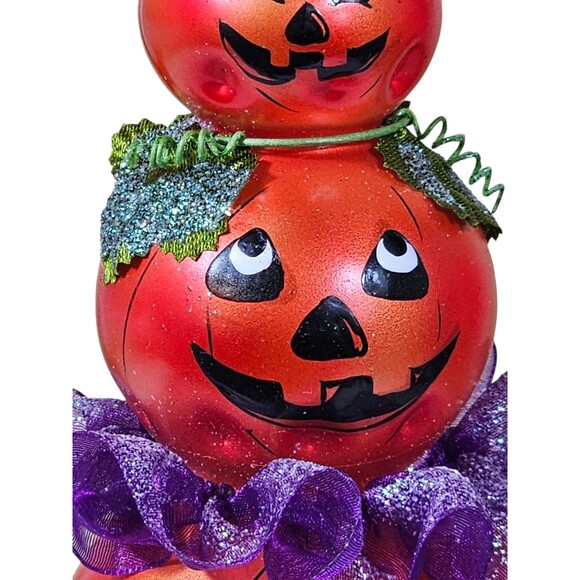 Halloween PUMPKIN Blown Glass Jack-O-Lantern Christmas ORNAMENT  Moda Di Italia - Picture 7 of 8